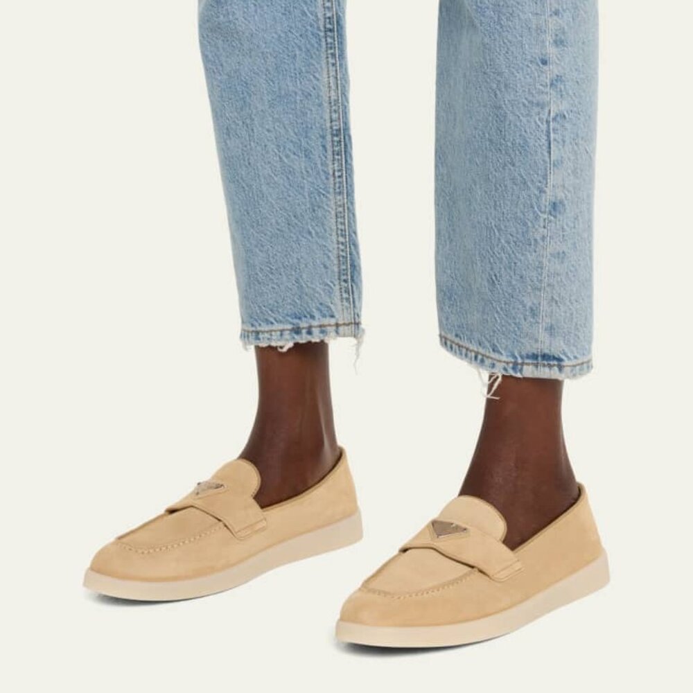 Prada Saint Tropez Suede Loafers Ecru